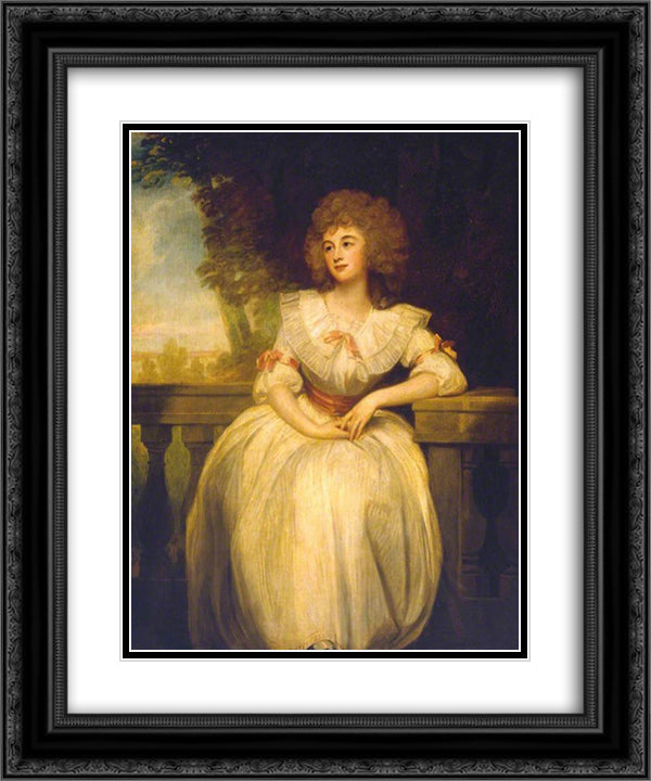 Mrs Mark Currie 20x24 Black Ornate Wood Framed Art Print Poster with Double Matting by Romney, George