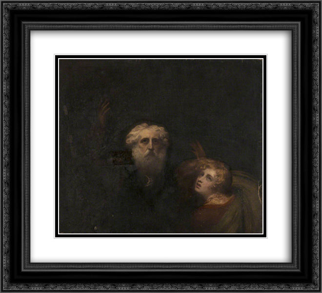 Prospero and Miranda 22x20 Black Ornate Wood Framed Art Print Poster with Double Matting by Romney, George