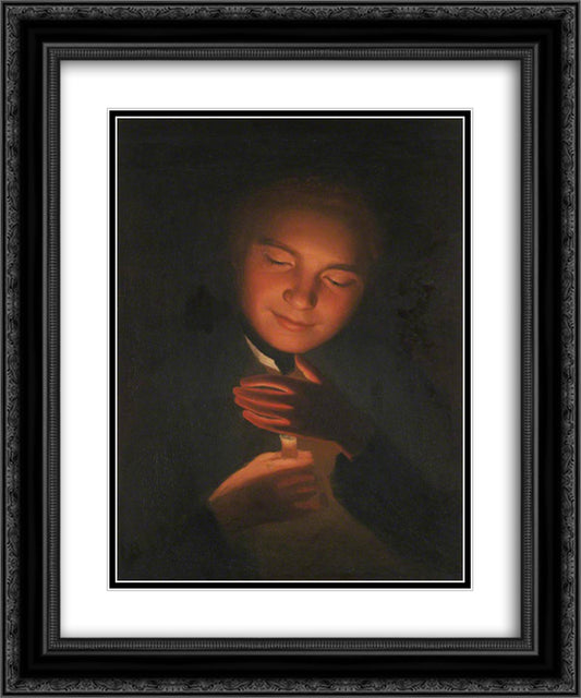 The Artist's Brother James, Holding a Candle 20x24 Black Ornate Wood Framed Art Print Poster with Double Matting by Romney, George