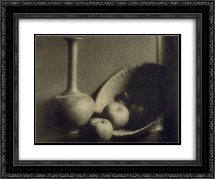 Still Life with Vase and Apples 24x20 Black Ornate Wood Framed Art Print Poster with Double Matting by Seeley, George