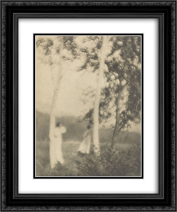 White Trees 20x24 Black Ornate Wood Framed Art Print Poster with Double Matting by Seeley, George