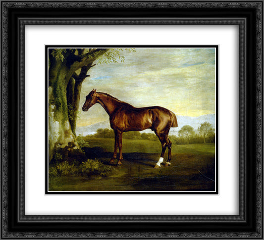 A Chestnut Racehorse 22x20 Black Ornate Wood Framed Art Print Poster with Double Matting by Stubbs, George