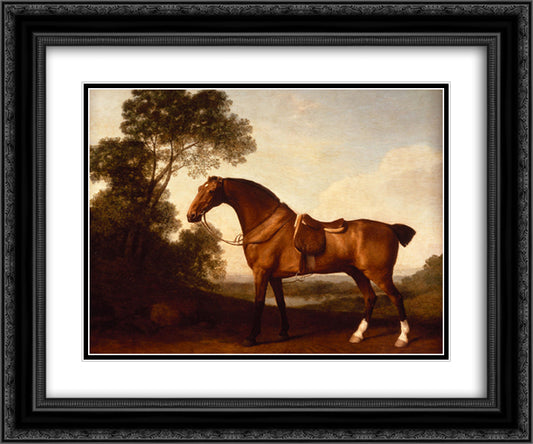 A Saddled Bay Hunter 24x20 Black Ornate Wood Framed Art Print Poster with Double Matting by Stubbs, George