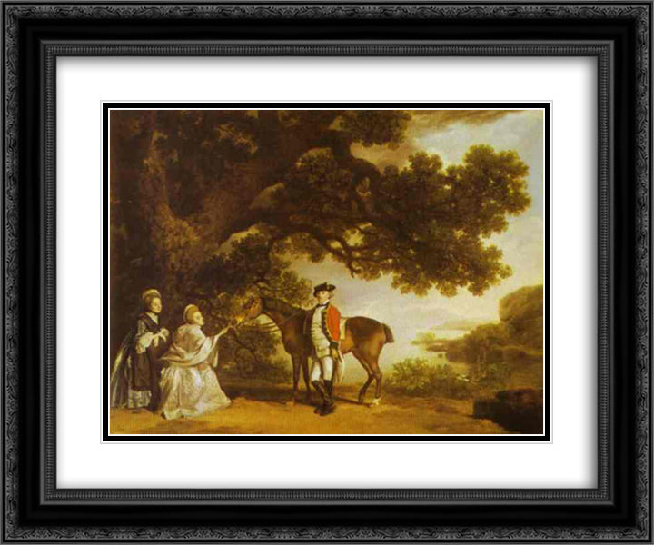 Colonel Pocklington with His Sisters 24x20 Black Ornate Wood Framed Art Print Poster with Double Matting by Stubbs, George