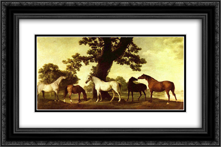 Five Brood Mares 24x16 Black Ornate Wood Framed Art Print Poster with Double Matting by Stubbs, George