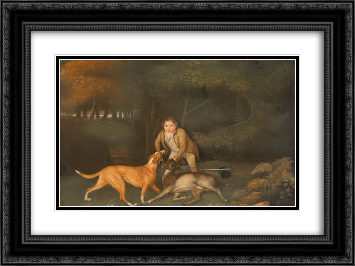 Freeman, the Earl of Clarendon's Gamekeeper, With a Dying Doe and Hound 24x18 Black Ornate Wood Framed Art Print Poster with Double Matting by Stubbs, George