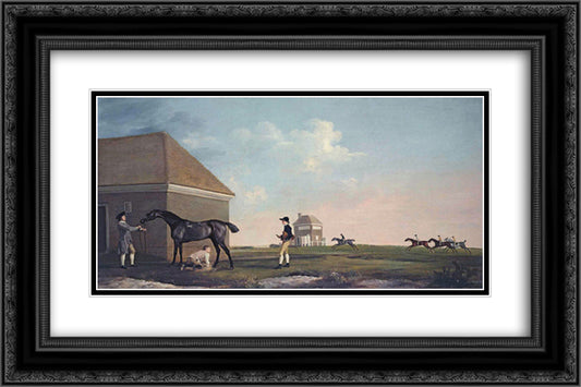 Gimcrack on Newmarket Heath, with a Trainer, a Stable lad, and a Jockey 24x16 Black Ornate Wood Framed Art Print Poster with Double Matting by Stubbs, George