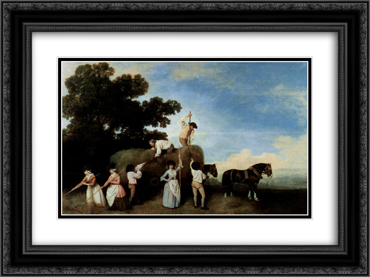 Hay Makers 24x18 Black Ornate Wood Framed Art Print Poster with Double Matting by Stubbs, George