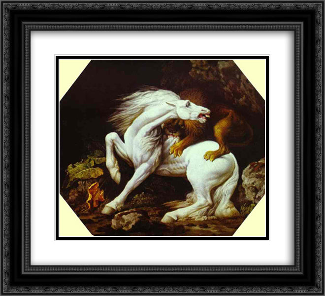 Horse Attacked by a Lion 22x20 Black Ornate Wood Framed Art Print Poster with Double Matting by Stubbs, George