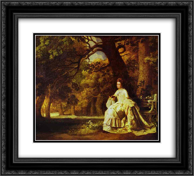 Lady Reading in a Wooded Park 22x20 Black Ornate Wood Framed Art Print Poster with Double Matting by Stubbs, George