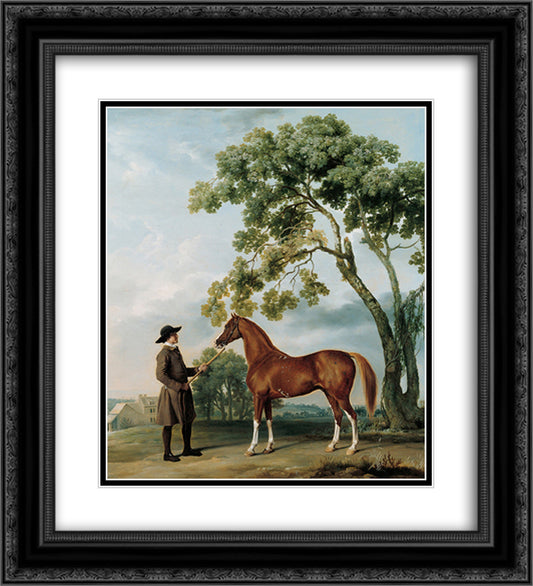 Lord Grosvenor's Arabian Stallion with a Groom 20x22 Black Ornate Wood Framed Art Print Poster with Double Matting by Stubbs, George