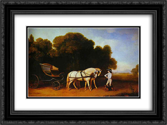 Park Phaeton with a Pair of Cream Pontes in Charge of a Stable Lad with a Dog 24x18 Black Ornate Wood Framed Art Print Poster with Double Matting by Stubbs, George