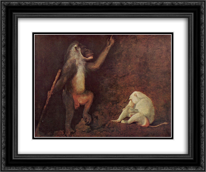 Pavian and Albino Makake 24x20 Black Ornate Wood Framed Art Print Poster with Double Matting by Stubbs, George