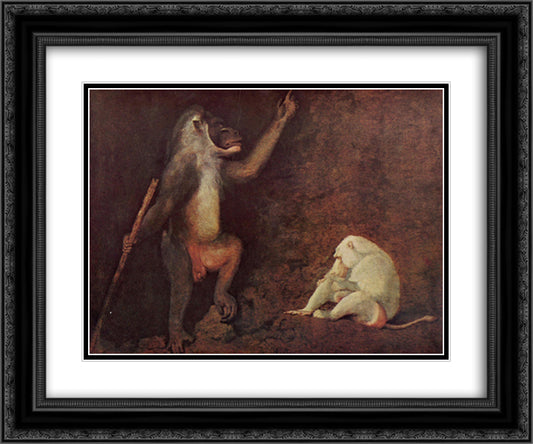 Pavian and Albino Makake 24x20 Black Ornate Wood Framed Art Print Poster with Double Matting by Stubbs, George