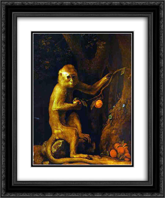 Portrait of a Monkey 20x24 Black Ornate Wood Framed Art Print Poster with Double Matting by Stubbs, George