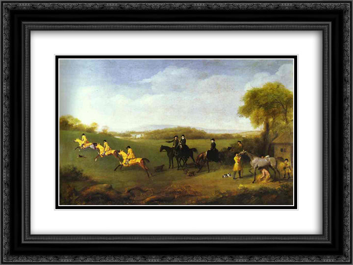 Racehorses Belonging to the Duke of Richmond Exercising at Goodwood 24x18 Black Ornate Wood Framed Art Print Poster with Double Matting by Stubbs, George