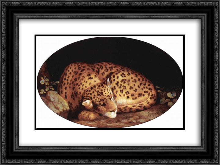 Sleeping Leopard 24x18 Black Ornate Wood Framed Art Print Poster with Double Matting by Stubbs, George