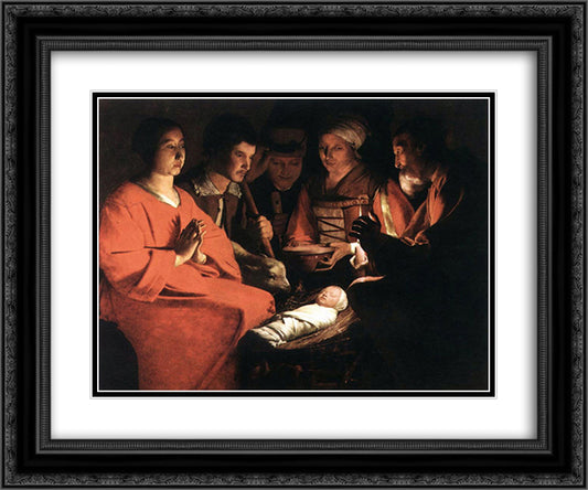 Adoration of the Shepherds 24x20 Black Ornate Wood Framed Art Print Poster with Double Matting by La Tour, Georges de