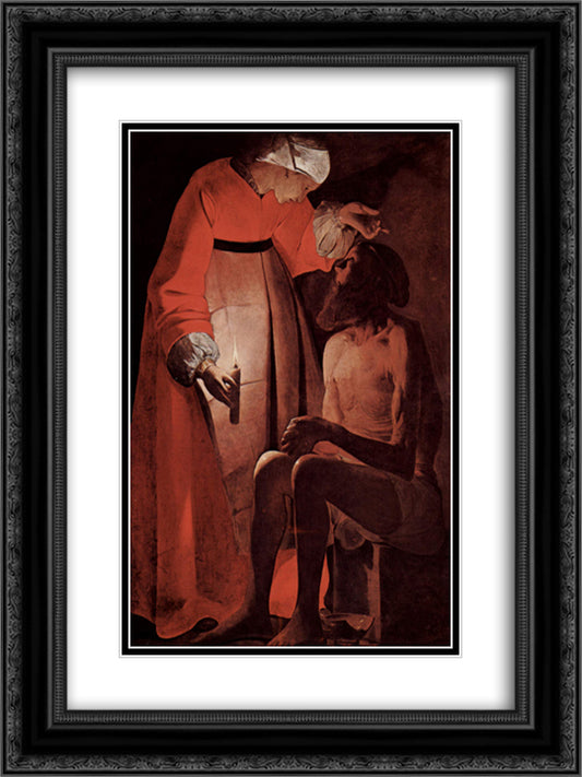 Job Mocked by His Wife 18x24 Black Ornate Wood Framed Art Print Poster with Double Matting by La Tour, Georges de