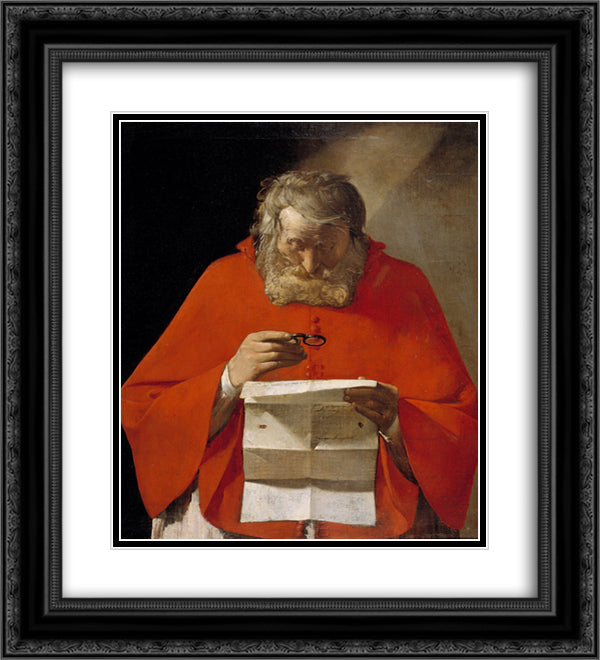 Saint Jerome reading a letter 20x22 Black Ornate Wood Framed Art Print Poster with Double Matting by La Tour, Georges de