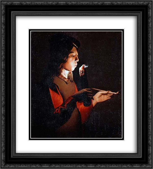 Smoker 20x22 Black Ornate Wood Framed Art Print Poster with Double Matting by La Tour, Georges de