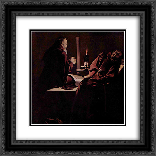 St. Francis in Extasy, also called The Praying Monk beside the Dying Monk 20x20 Black Ornate Wood Framed Art Print Poster with Double Matting by La Tour, Georges de