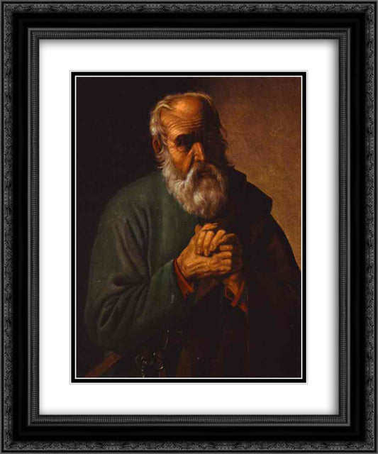 St. Peter 20x24 Black Ornate Wood Framed Art Print Poster with Double Matting by La Tour, Georges de