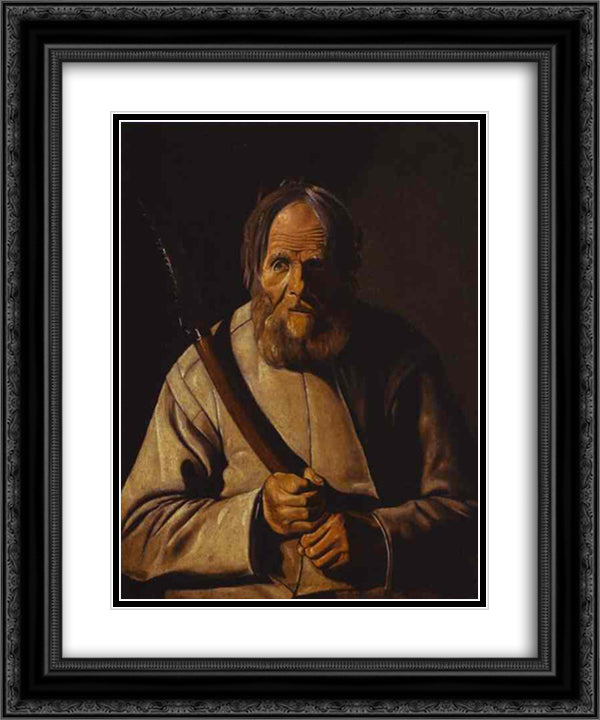 St. Simon 20x24 Black Ornate Wood Framed Art Print Poster with Double Matting by La Tour, Georges de