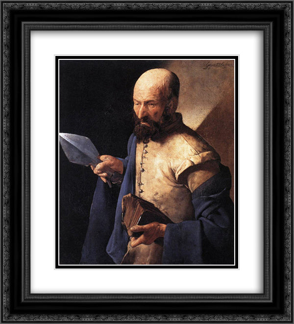 St. Thomas, also called Saint with a Pike 20x22 Black Ornate Wood Framed Art Print Poster with Double Matting by La Tour, Georges de