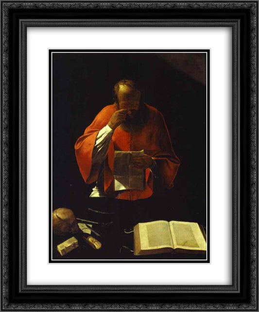 St.Jerome reading 20x24 Black Ornate Wood Framed Art Print Poster with Double Matting by La Tour, Georges de