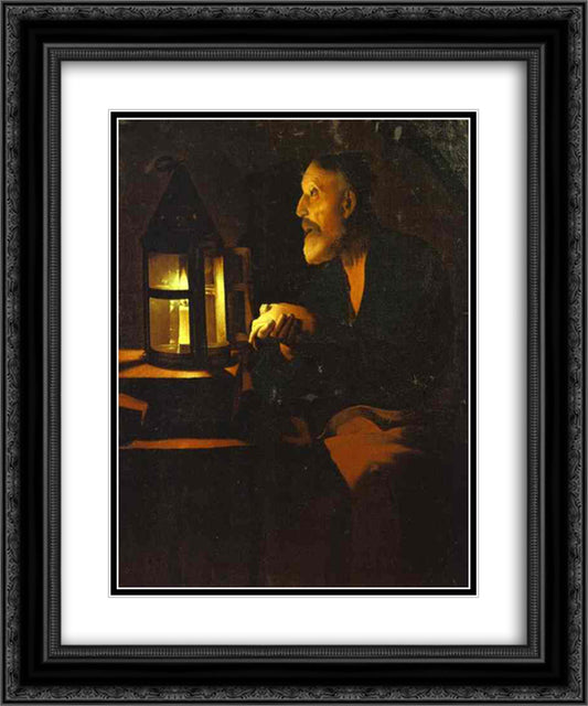 Tears of St. Peter 20x24 Black Ornate Wood Framed Art Print Poster with Double Matting by La Tour, Georges de