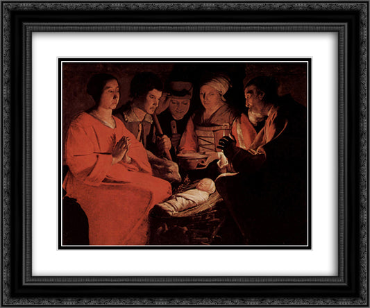 The Adoration of the Shepherds 24x20 Black Ornate Wood Framed Art Print Poster with Double Matting by La Tour, Georges de