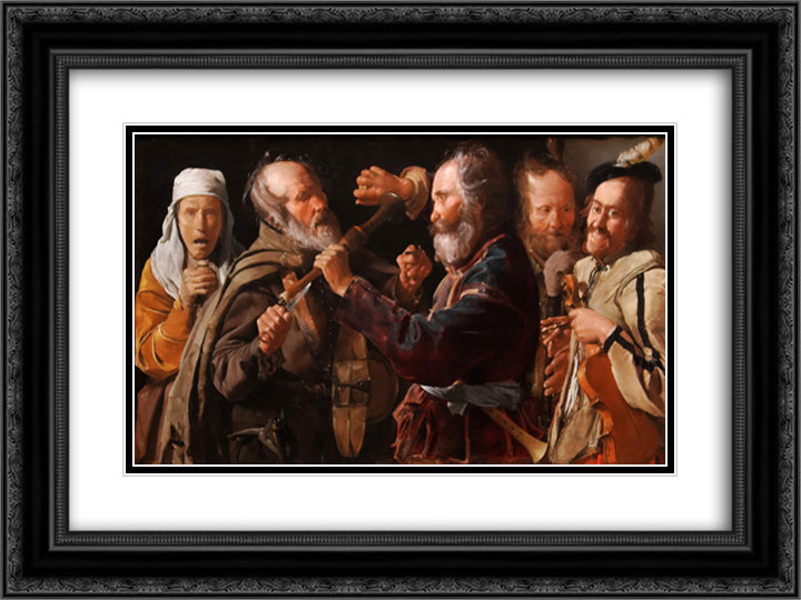 The Beggars' Brawl 24x18 Black Ornate Wood Framed Art Print Poster with Double Matting by La Tour, Georges de