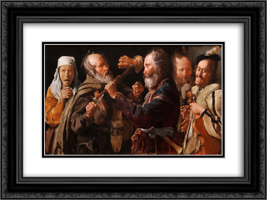 The Beggars' Brawl 24x18 Black Ornate Wood Framed Art Print Poster with Double Matting by La Tour, Georges de