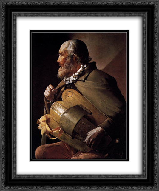 The Blind Hurdy Gurdy Player 20x24 Black Ornate Wood Framed Art Print Poster with Double Matting by La Tour, Georges de