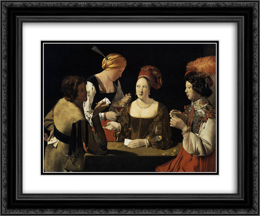 The Cheat with the Ace of Diamonds 24x20 Black Ornate Wood Framed Art Print Poster with Double Matting by La Tour, Georges de