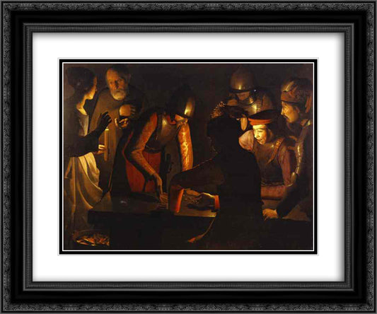 The Denial of St. Peter 24x20 Black Ornate Wood Framed Art Print Poster with Double Matting by La Tour, Georges de