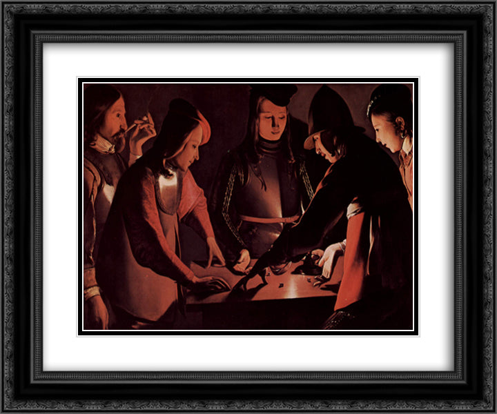 The Dice Players 24x20 Black Ornate Wood Framed Art Print Poster with Double Matting by La Tour, Georges de