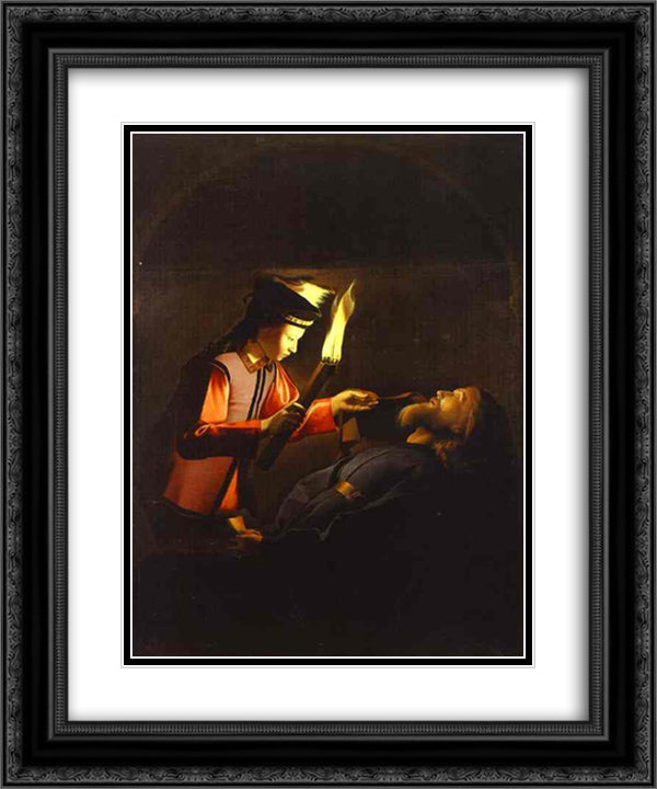 The Discovery of the Body of St. Alexis 20x24 Black Ornate Wood Framed Art Print Poster with Double Matting by La Tour, Georges de