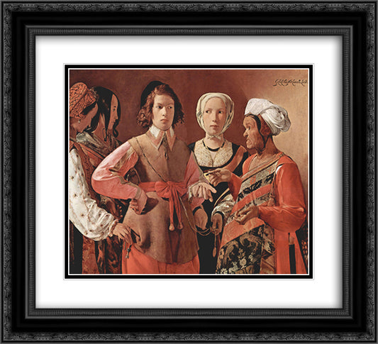 The Fortune-Teller 22x20 Black Ornate Wood Framed Art Print Poster with Double Matting by La Tour, Georges de