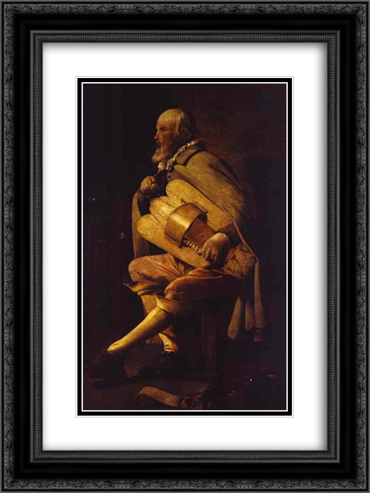 The Hurdy-Gurdy Player 18x24 Black Ornate Wood Framed Art Print Poster with Double Matting by La Tour, Georges de