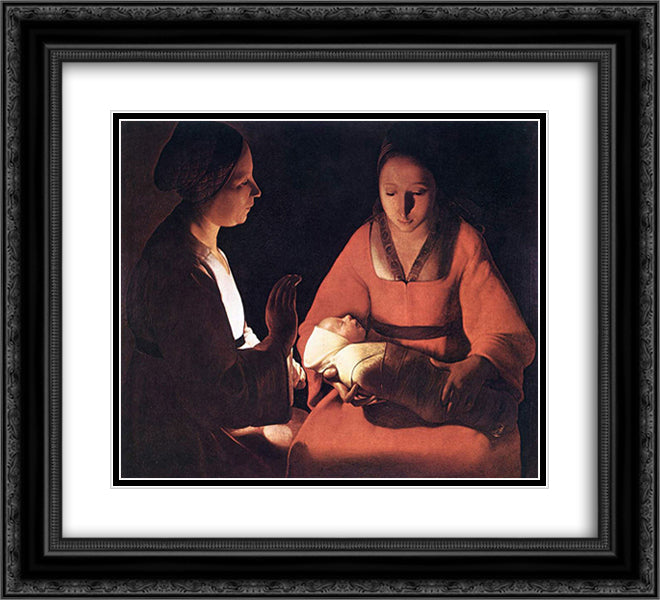 The Newborn 22x20 Black Ornate Wood Framed Art Print Poster with Double Matting by La Tour, Georges de