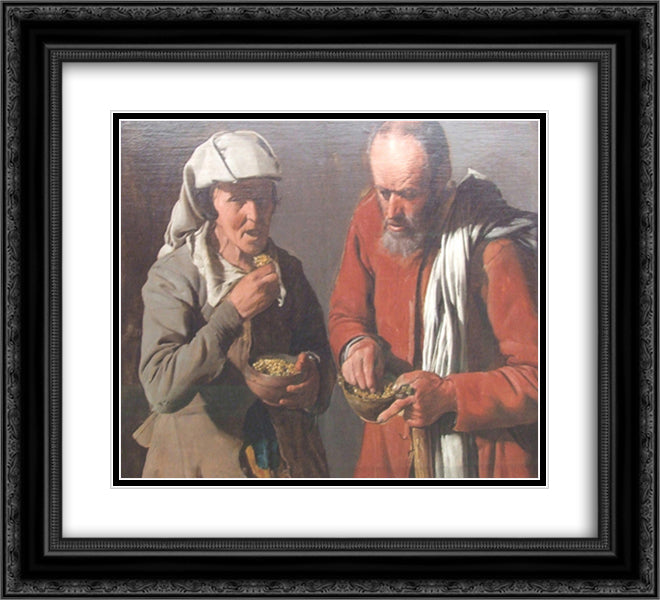 The Porridge Eaters 22x20 Black Ornate Wood Framed Art Print Poster with Double Matting by La Tour, Georges de