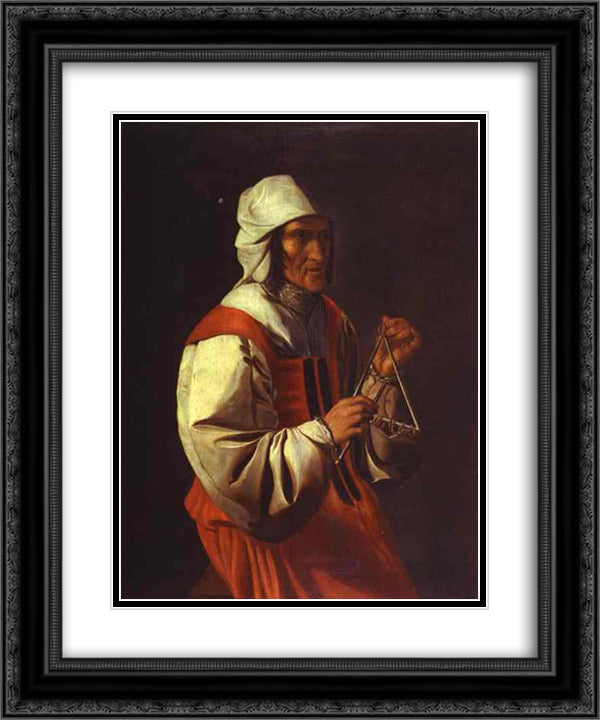 The Triangle Player 20x24 Black Ornate Wood Framed Art Print Poster with Double Matting by La Tour, Georges de