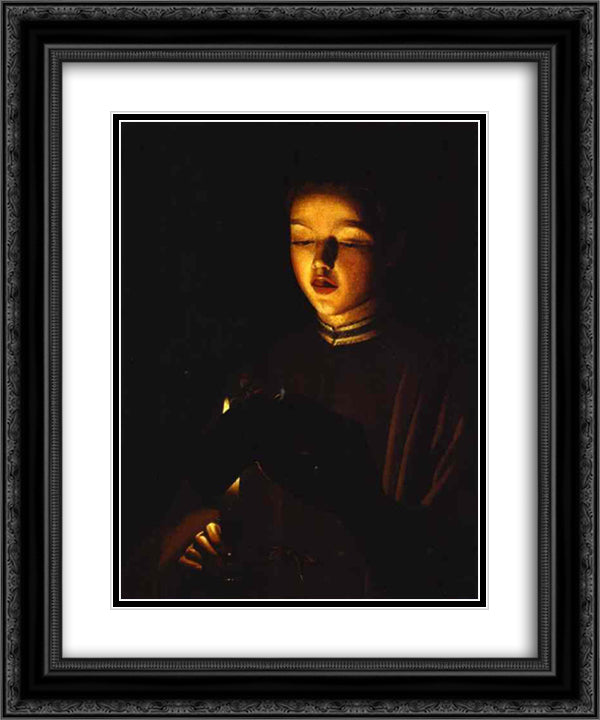 The Young Singer 20x24 Black Ornate Wood Framed Art Print Poster with Double Matting by La Tour, Georges de