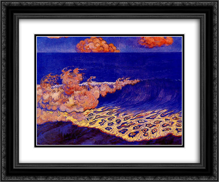 Blue seascape, Wave Effect 24x20 Black Ornate Wood Framed Art Print Poster with Double Matting by Lacombe, Georges