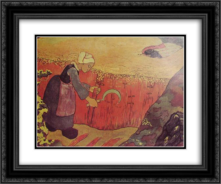 Harvesting of buckwheat in Britain 24x20 Black Ornate Wood Framed Art Print Poster with Double Matting by Lacombe, Georges