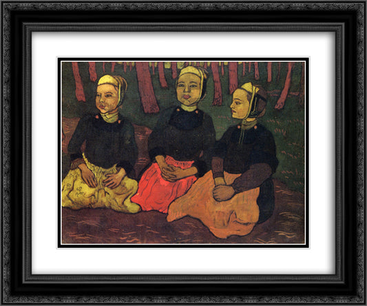 Three Breton Women in the Forest 24x20 Black Ornate Wood Framed Art Print Poster with Double Matting by Lacombe, Georges