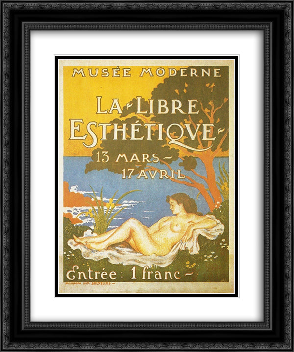 Exhibition poster for La Libre Esthetique 20x24 Black Ornate Wood Framed Art Print Poster with Double Matting by Lemmen, Georges