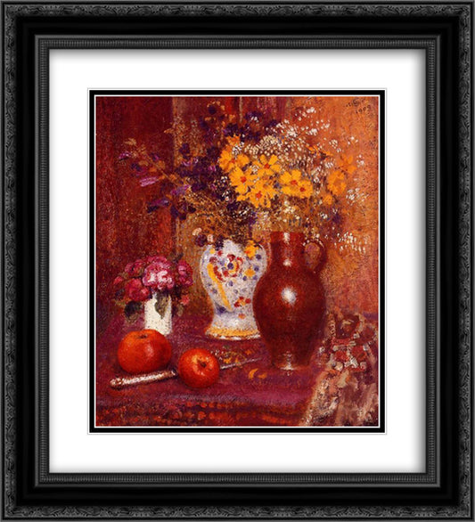 Flowers and Apples 20x22 Black Ornate Wood Framed Art Print Poster with Double Matting by Lemmen, Georges